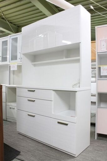 ニトリ キッチンボード ソレル 幅120 ホワイト レンジボード カップボード 2020年製 NITORI 食器棚 中古家具 店頭引取歓迎 R4043)