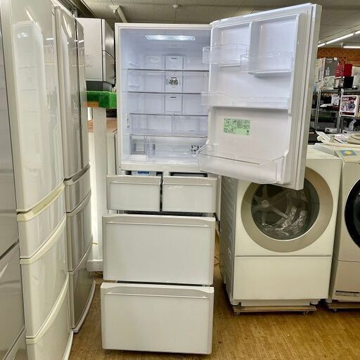極上美品【 HITACHI 】日立  401L 5ドア 強化処理ガラスドア 大型冷蔵庫 まんなか冷凍 自動製氷機 クリスタルホワイト 