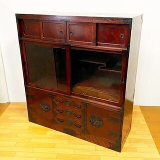 仙台民芸 茶箪笥 タンス 食器棚 和家具 欅 ケヤキ /SL2