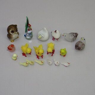 si0821　ガラス細工　鳥　18個セット　フクロウ　ヒヨコ　ニ...