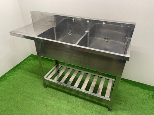 業務用　ステンレス　2層シンク流し台　店舗　飲食店　Ｗ１３００ｘＤ４５０ｘＨ８００ｍｍ
