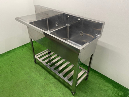 業務用　ステンレス　2層シンク流し台　店舗　飲食店　Ｗ１３００ｘＤ４５０ｘＨ８００ｍｍ