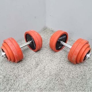状態良好 FIGHTING ROAD/ファイティングロード ラバータイプダンベル60KGセット(片手30KG×2個)◆5kg×8/2.5kg×4/1.25kg×4/シャフトx2本◆穴径約28mm 手渡し希望/自社配送可能（配送エリアについてお問い合わせください）