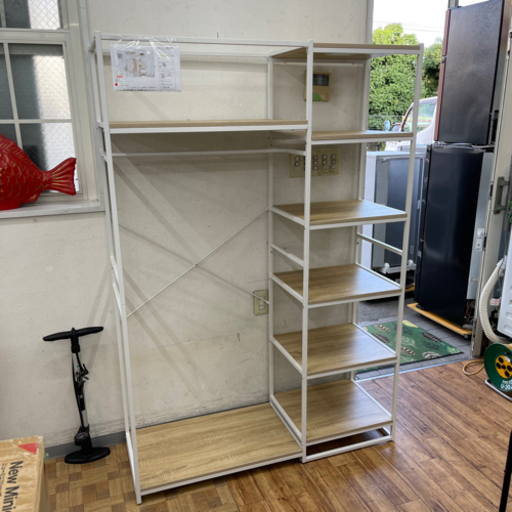 【展示品・未使用品】ハンガーラック 衣類収納 収納棚付 スチールフレーム 定価・19，990円💳自社配送時🌟代引き可💳※現金、クレジット、スマホ決済対応※
