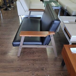 ビニール張り　黒　２人掛けソファー『良品中古』【リサイクルショップサルフ】の画像