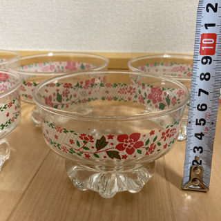 ガラス　小鉢5個　スプーン5個　花柄　ゼリー　アイス　デザートの画像