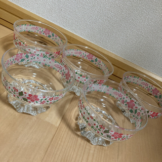 ガラス　小鉢5個　スプーン5個　花柄　ゼリー　アイス　デザート