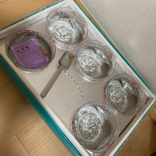 ガラス　小鉢5個　スプーン5個　花柄　ゼリー　アイス　デザートの画像