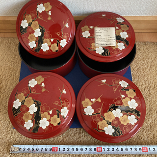 お盆　＆　ご飯入れ小鉢4個セット　山中漆器の画像
