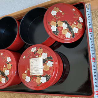 お盆　＆　ご飯入れ小鉢4個セット　山中漆器の画像