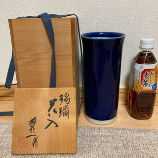 瑠璃　花入　花瓶　義一作の画像