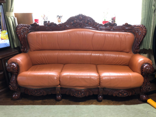 【取引中】<本革>大型高級ソファ3〜4人掛け