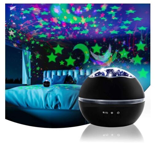 【新品・未使用】プラネタリウム 家庭用 寝かしつけ スタープロジェクターライトベッドサイドライト 授乳常夜灯 2種類投影フィルム 360度回転 多色変更可能 輝度調節 USB＆電池兼用 クリスマスプレゼント おもちゃ女の子 (ブラック)