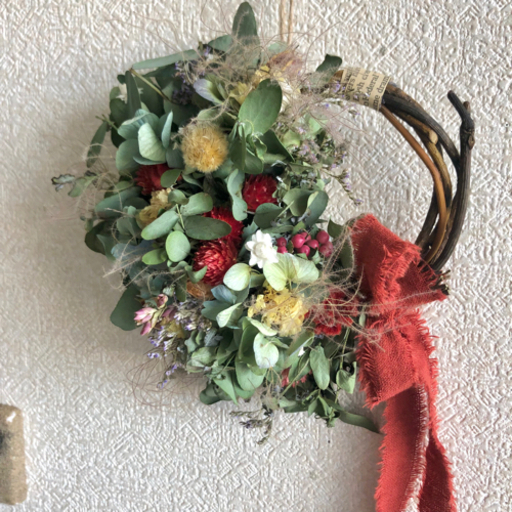 受注制作ユーカリと紫陽花と花々のリース2