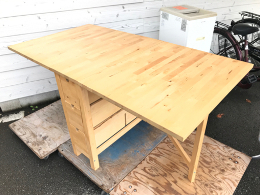 バタフライテーブル 木製 ナチュラルブラウン 3段収納付き