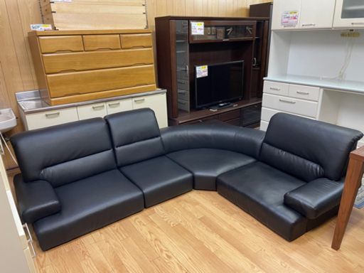【リサイクルサービス八光　田上店　配達・設置OK】ブラック　3人掛けL字ソファ