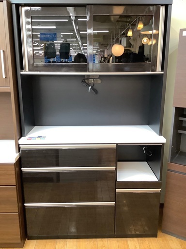 サンコウ　ディナー1200P レンジボード　ブラック　幅119.5cm 奥行48cm 高さ200.5cm