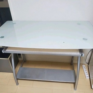 パソコンデスク　ガラス天板　キーボードスライド棚付き