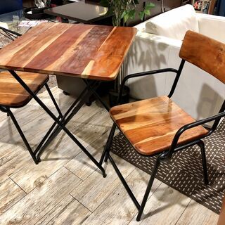 中古　カフェダイニング3点セット　アカシア　インダストリアル