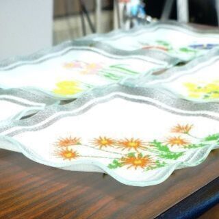 安達瞳子 花柄 ガラス皿 角皿 6枚 デザート皿 菓子皿 20の画像