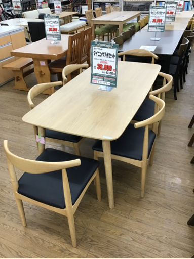 KI-76【ご来店頂ける方限定】ラバーウッド　ダイニング7点セット