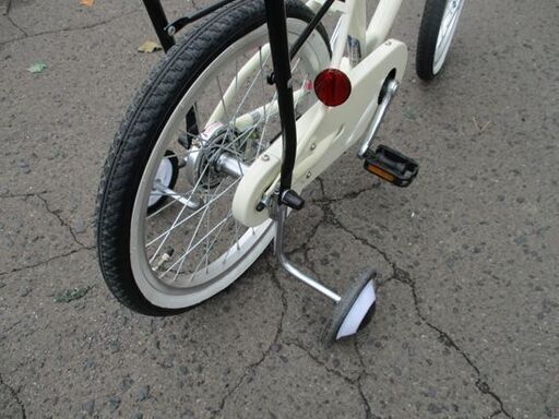 自転車 18インチ オフホワイト ジュニアサイクル 補助輪付き アシスト棒 押手棒 カゴ付き 中古 ☆ PayPay(ペイペイ)決済可