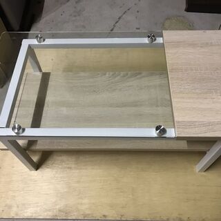 木製 ローテーブル 座卓 コーヒーテーブル 一部ガラス天板 おしゃれ 幅80cm×奥行40cm×高さ34cmの画像