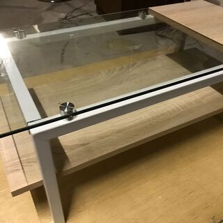 木製 ローテーブル 座卓 コーヒーテーブル 一部ガラス天板 おしゃれ 幅80cm×奥行40cm×高さ34cmの画像