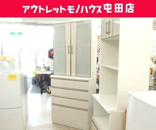 食器棚 幅80.5cm キッチン収納 ホワイト系 木目調 ニトリ 扉 引き出し☆ PayPay(ペイペイ)決済可能 ☆ 札幌市 北区 屯田