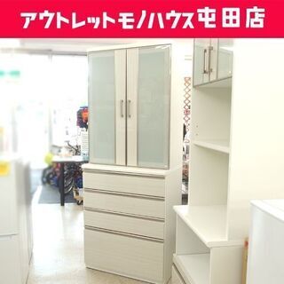 食器棚 幅80.5cm キッチン収納 ホワイト系 木目調 ニトリ 扉 引き出し☆ PayPay(ペイペイ)決済可能 ☆ 札幌市 北区 屯田