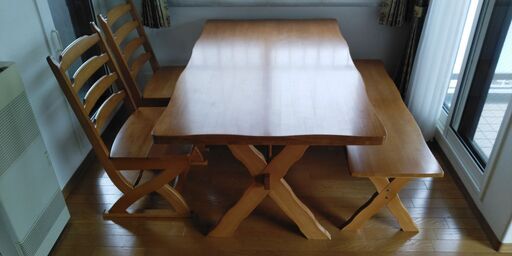 21N091 ダイニングセット テーブル イス×２ ベンチ 中古