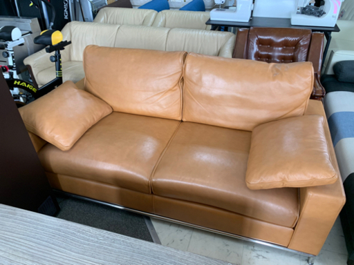 ソファー ソフトレザー 3人掛け クッション付 肘付き