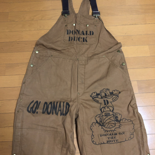 ブラウン　オーバーオール　ビンテージ　ドナルド　ハンドペイント