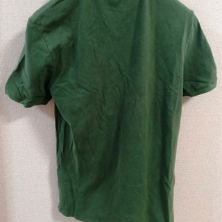 匿名配送！美品半袖ポロシャツグリーン襟付きオシャレ ビッグ刺繍ロゴ大活躍柔らかい着心地良いネイビー素敵やや使用感カットソー Tシャツの画像