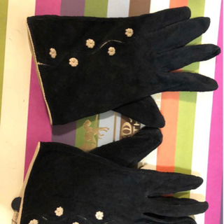 極美品本革花柄ブラックグローブ 手袋 レザーグローブ GLOVEの画像