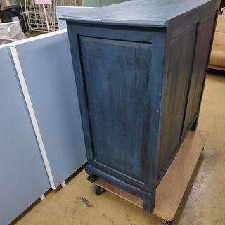 アンティーク調 木製4段チェスト 青『良品中古』W940 【リサイクル