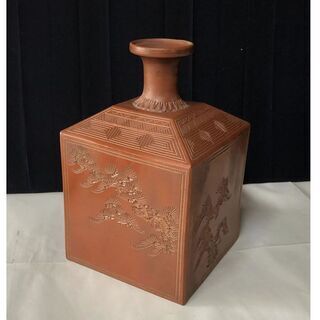 e879 備前焼 升徳利 江戸末期 松図 角徳利 酒器 酒瓶