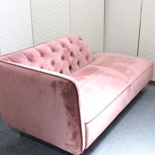 LOWYA ピンク色 ベルベット 2人掛けソファ LOWYA ベルベット調 2人掛けベロアソファ ピンク