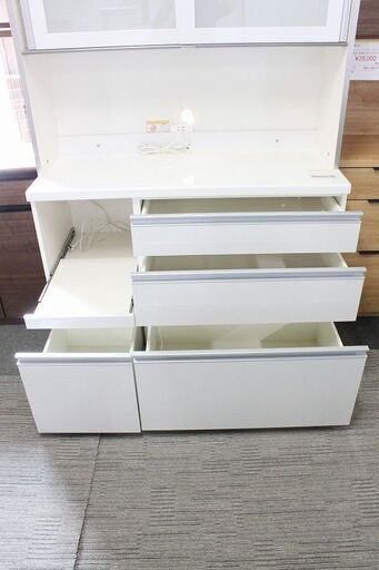パモウナ キッチンボード 幅120 ブルモーション ハイグロスホワイト レンジボード 2018年製 Pamouna 食器棚 中古家具 