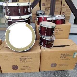 約50個 マーチングドラム まとめ ZEN-ON バンビーナ PG-3 2連太鼓 PG-302 Pearl MJ-220B バスドラム の画像