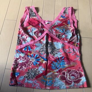 ノースリーブ　コットン　サイズM　少し小さめ　花柄：紅