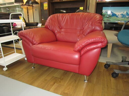 R304 一人用ソファ、1Pソファ、合皮、幅112cm 美品