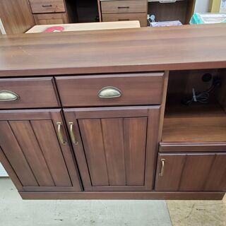 ニトリ キッチンカウンター 3枚扉・引出付き ダークブラウン ミランダ