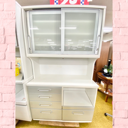 シギヤマ家具 キッチンボード 幅120.5cm ★収納力バツグン!! ホワイト