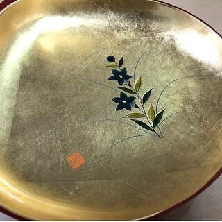 保管未使用 加賀箔工芸 菓子器 金箔 蛤鉢 はまぐり型 桔梗 ききょう 花 箱付き ☆ 札幌市 白石区 東札幌 アウトレットモノハウスの画像