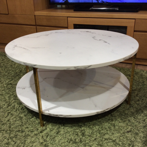中古品 LOWYA 大理石調リビングテーブル