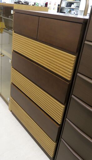 北海道/千歳市 6段チェスト 収納ケース ブラウン×ライトブラウン 近郊配送/店頭でのお受渡し大歓迎