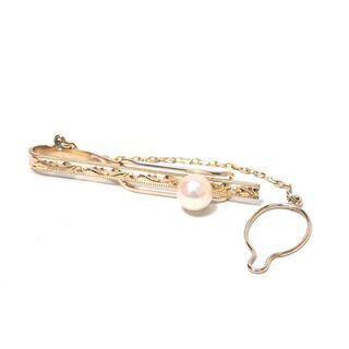 E478 ネクタイピン K18 真珠 タガネ彫 2.8g