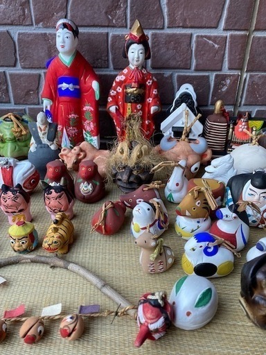 ◎お値下げしました‼️逸品貴重古い郷土玩具土鈴からくり人形☆100体以上纏めて 寄木細工小箱風俗民芸達磨河童からくり時代土人形縁起物縁起物旧家当時物