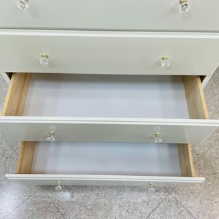 おしゃれなクリスタル取っ手 6段チェスト ?定価￥43,900? 人気のホワイト?